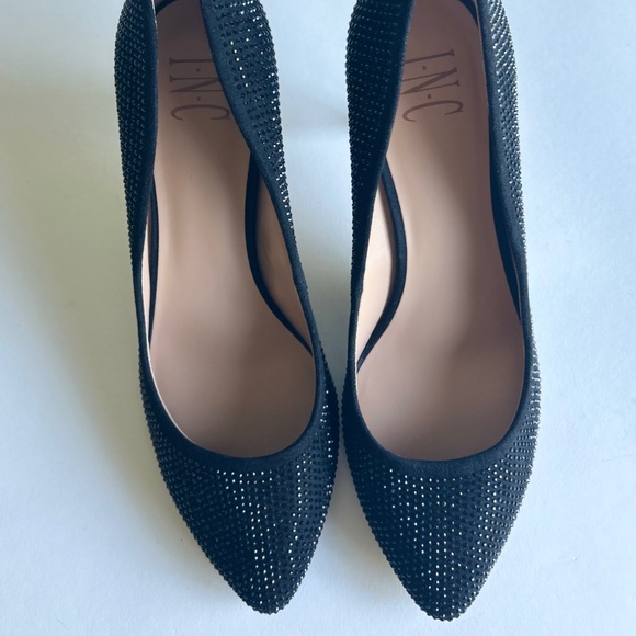 INC International Concepts Black Fabric Black Glitter Dots Almond Toe Pumps sz 8 - Picture 6 of 15